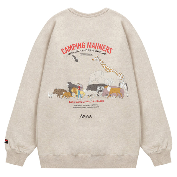 NANGA ECO HYBRID CAMPING MANNERS WILD ANIMALS SWEATSHIRT